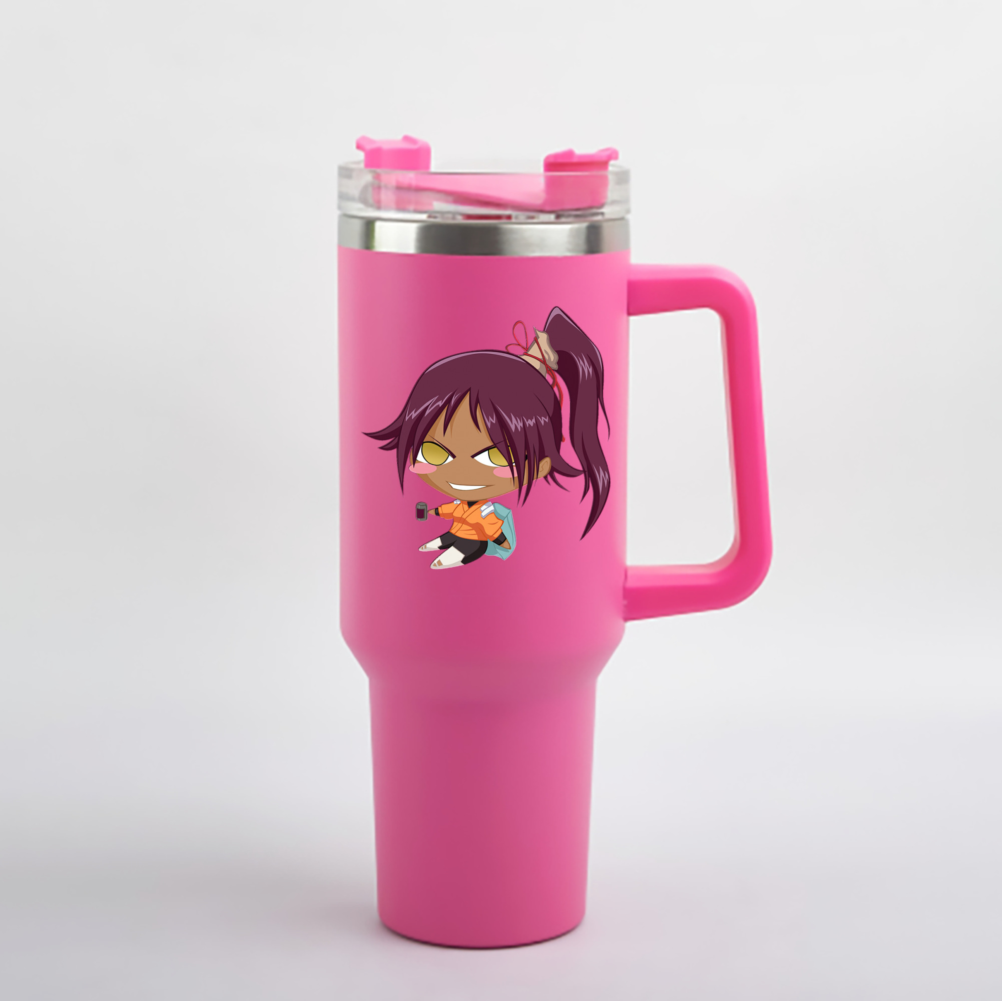 （画像用） ブリーチ 四楓院 夜一（しほういん よるいち） BLEACH Shihouin Yoruichi 1200mL車用タンブラー - クリスタルステッカー（プラスチックストロー付き）